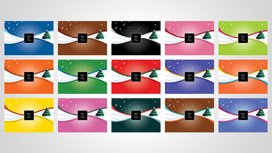 Image of 15 different colour combinations of the Just for You Christmas card design.