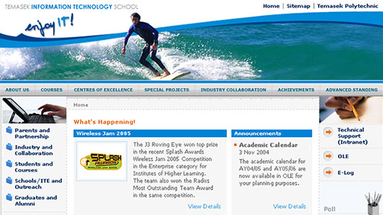 Screenshot of the Homepage of the Temasek Information Technology School website.