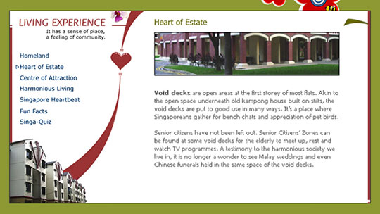 Screenshot of a page about void decks, in the Heart of Estate section of the Uniquely Singapore Living Experience website.
